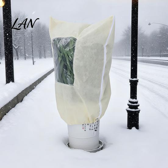 Frost Protection for Balcony Plants Winter Plant Cover, Drawstring Freeze Bag with Window, Non-woven Garden Shrub Guard Fabric Blanket Outdoor Potted