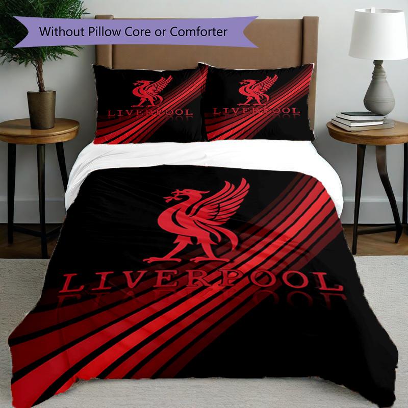 3pcs Duvet Cover Set (1*Duvet Cover + 2*Pillowcase, Without Core),Liverpool F.C Print Bedding Set, Bedroom Decor, All‑Season, Birthday Gift