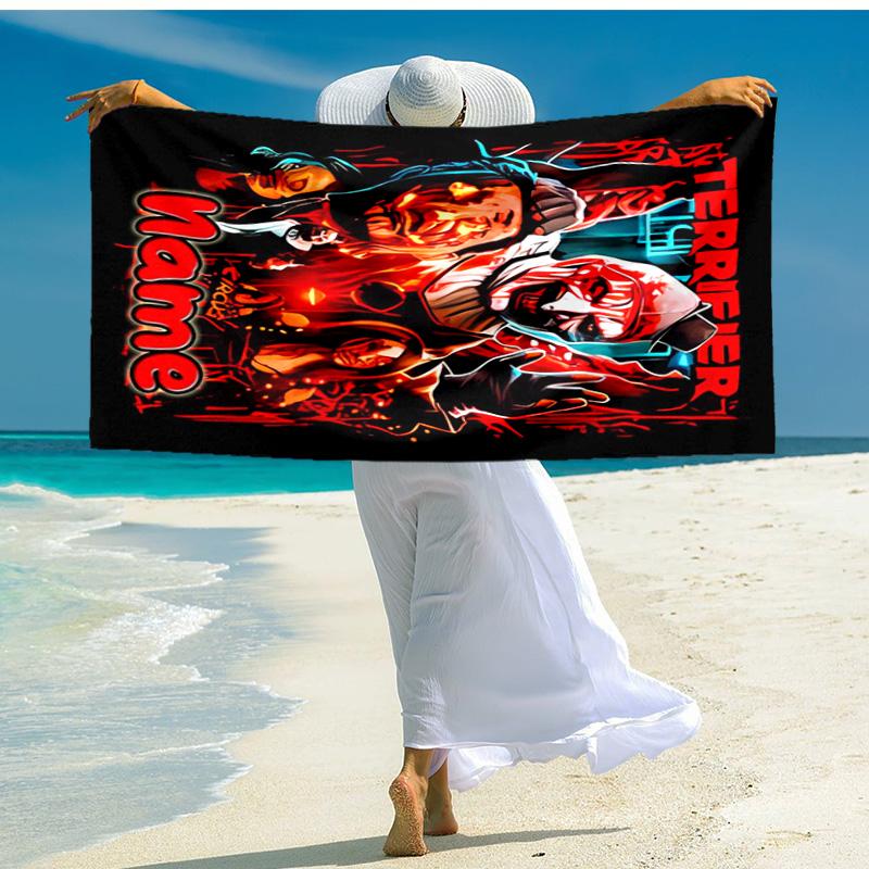 Personalized customized proof beach towel with Terrifier pattern - soft, absorbent,quick-drying,perfect swimming,camping&bathing