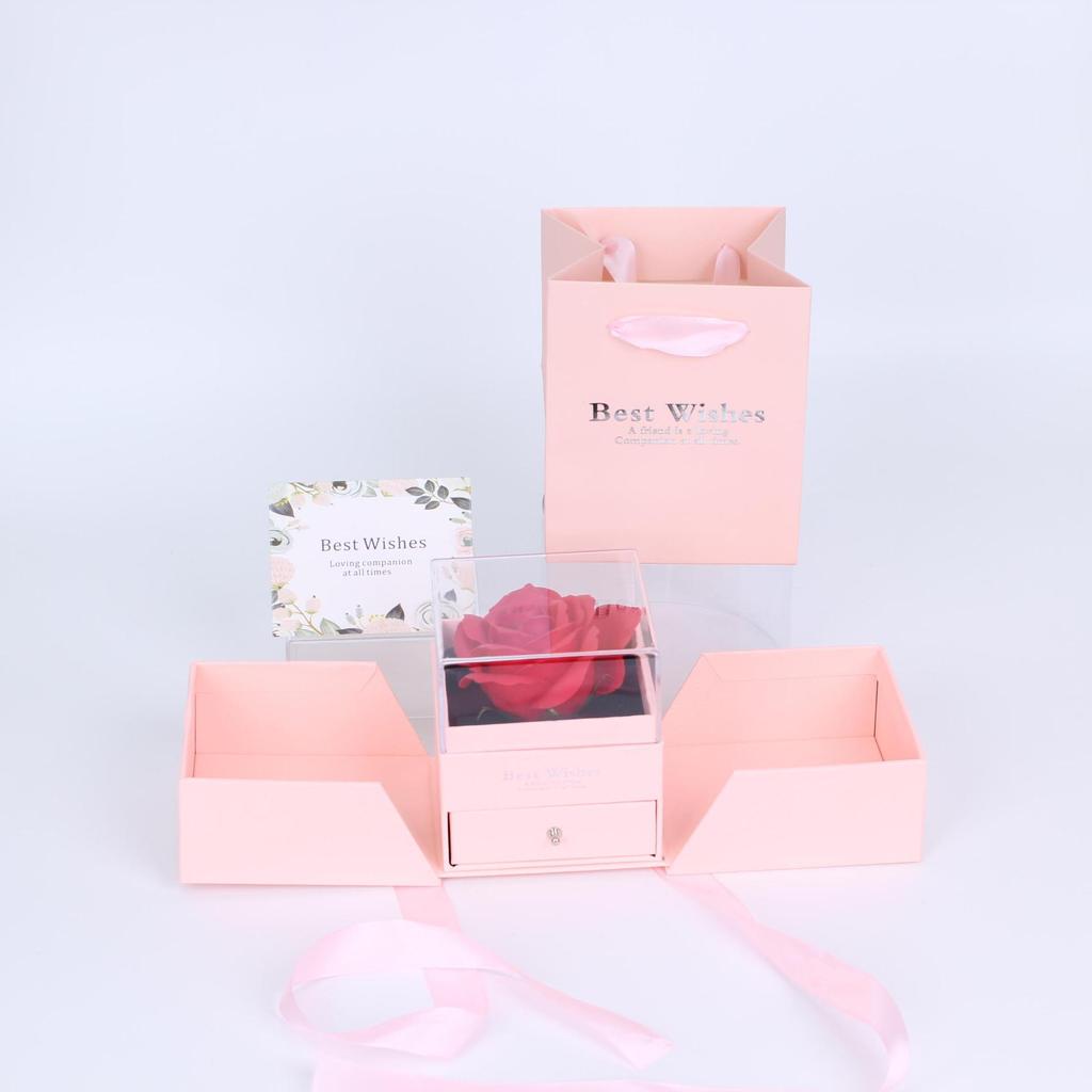Valentine's Day Christmas Double Door Ring Pendant Box Apple Shaped Eternal Flower Jewelry Box Durable Plastic