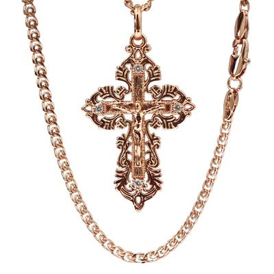 Подвеска в виде креста Иисуса с кружевом, розовое золото, ожерелье, подарок на день рождения для женщины