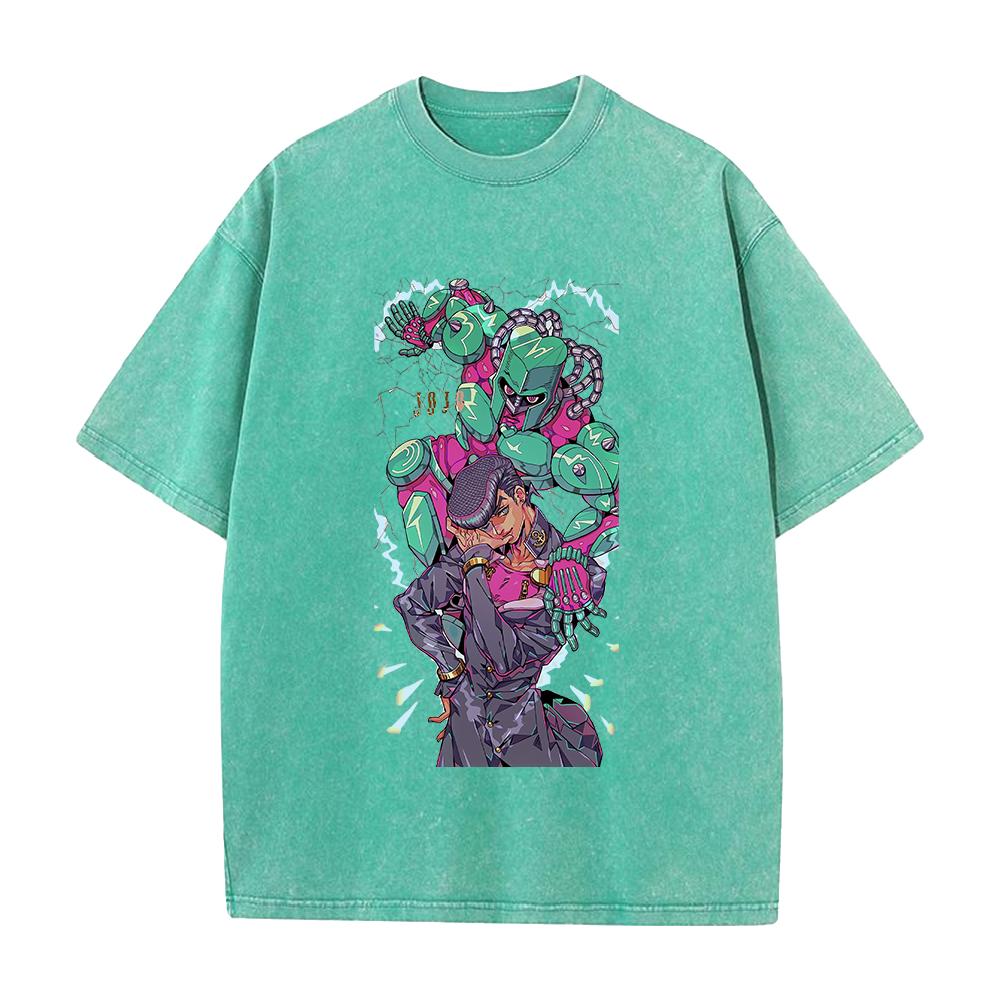 Аниме JoJo's Bizarre Adventure Хигашиката Джоске Графическая Футболка Мужская Повседневная Хлопковая Футболка Винтажная Стиранная Футболка Харадзюку Топы
