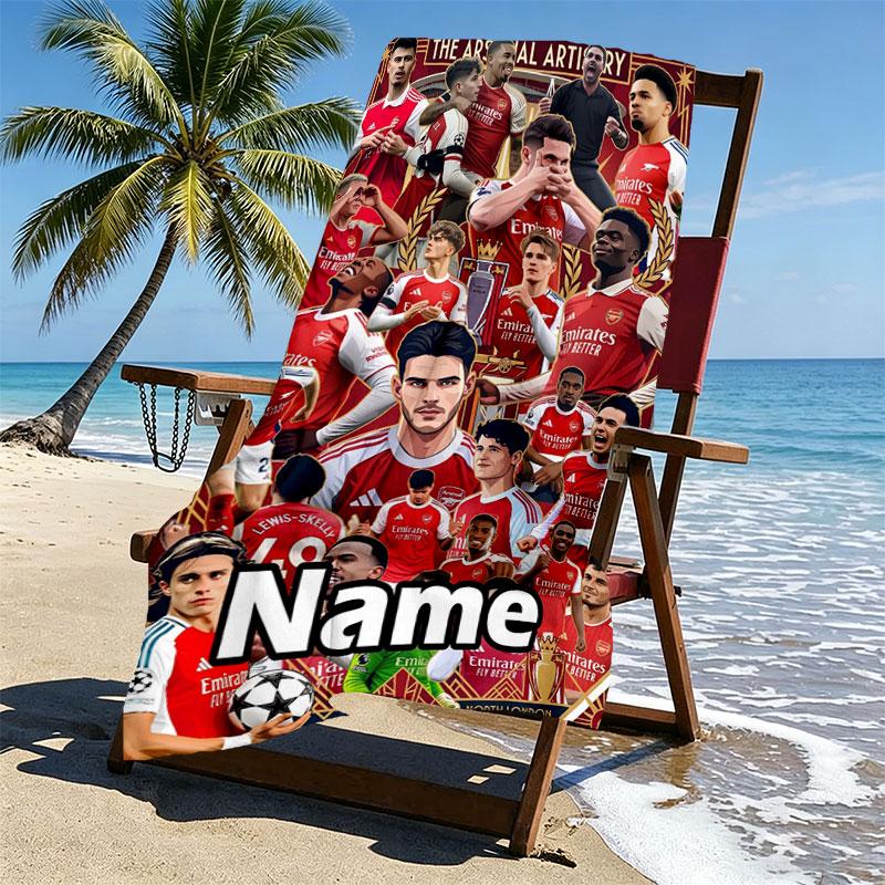 Custom Name Personalized Arsenal F.C Print Beach Towel, for Trip Camping Beach Party Home Decor, Birthday Gift for Family & Friends