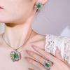 Luxury High-end Real Emerald Necklace Earrings Ring Full of Diamonds Women's Style