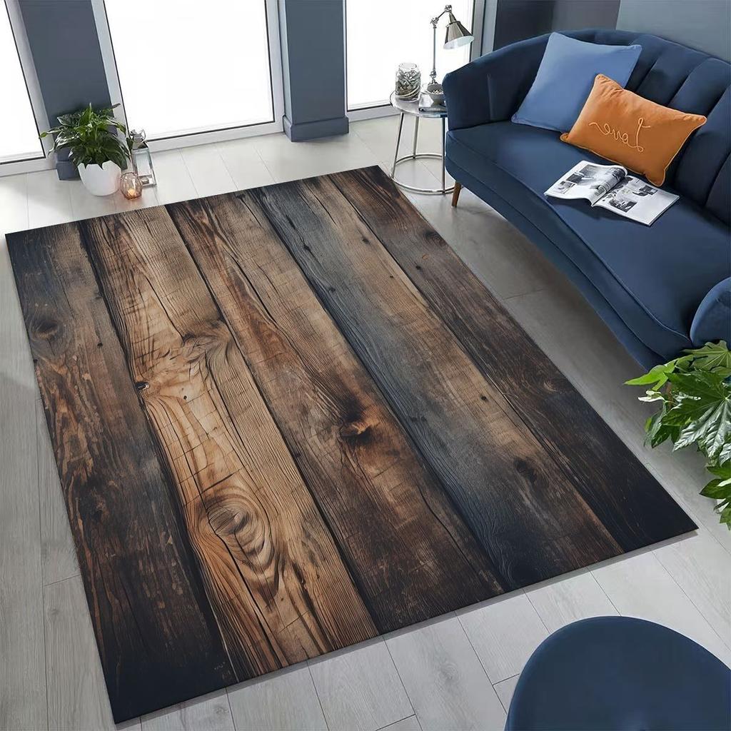 Rainbow Retro Wooden Board Black Brown Wood Grain Rug for Bedroom Living Room Sofa Home Doormat Decor,Large Non-slip Floor Mat