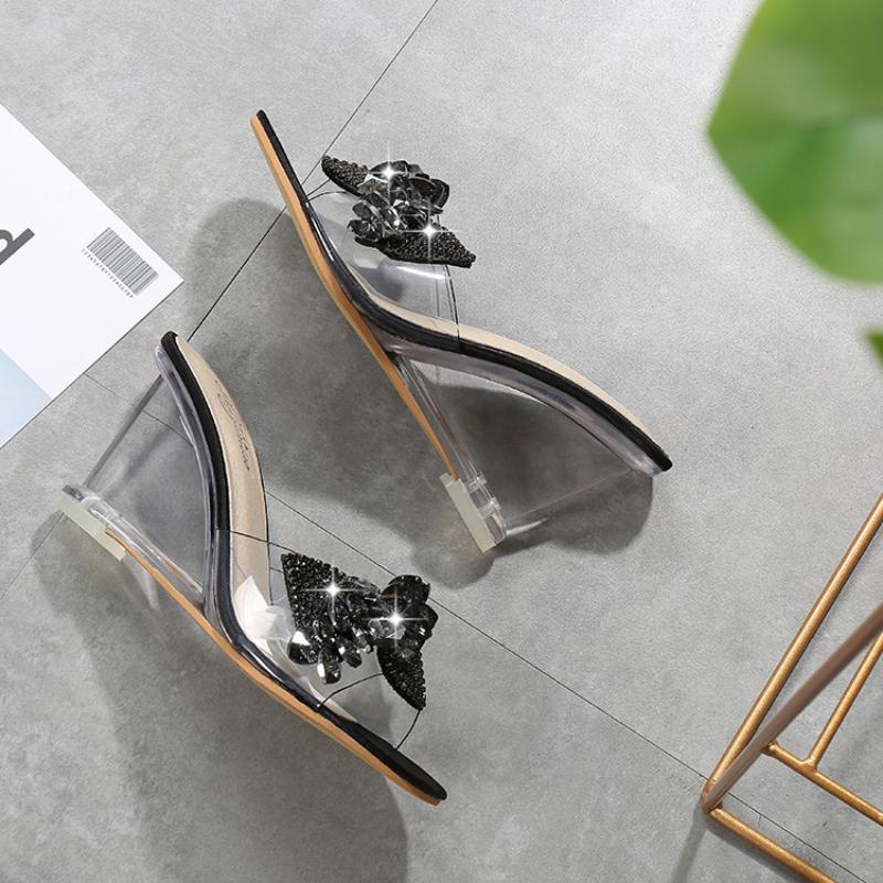 Women's High-Heeled Sandals Summer All-Match Simple Women's Shoes Beveled Transparent Heels