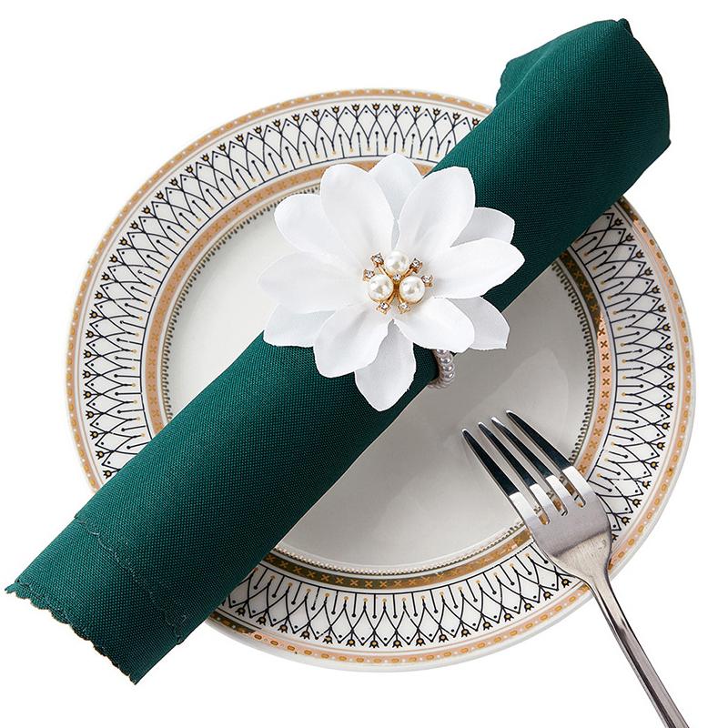 6 шт./комплект Кольца для салфеток - Держатели для салфеток в виде цветов, Белые кольца для салфеток с цветочными бусинами для украшения свадебного обеденного стола, Банкета