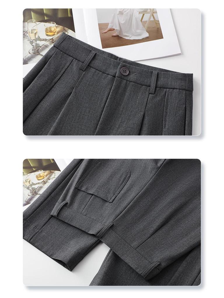 Женские серые брюки-костюм с высокой посадкой и широкими штанинами - Коллекция весна/лето 2025