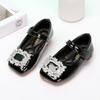 Baby Girls Leather Shoes for Party Wedding Kids Black Mary Janes with Rhinestone Buckle Princess Sweet Chic Children's Flats New