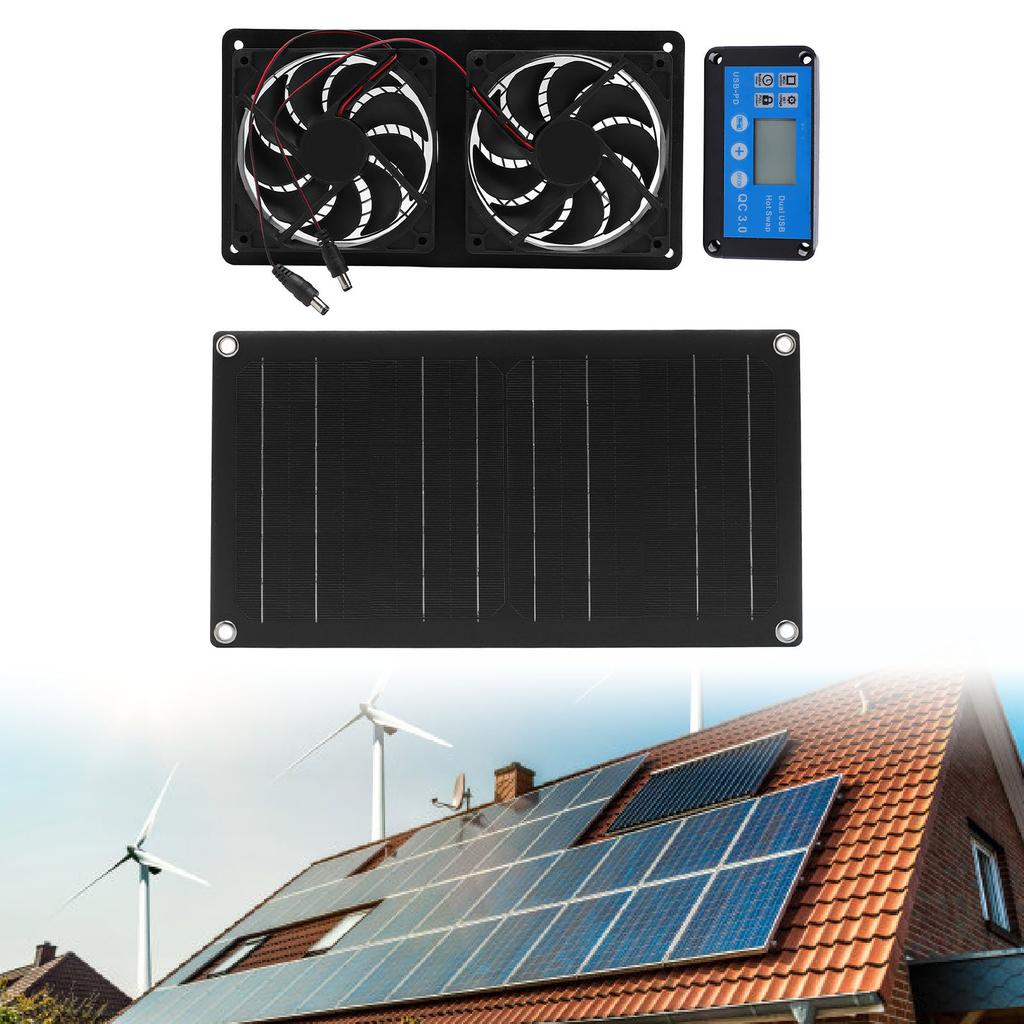 Solar powered fan, 6 inch solar dual exhaust fan kit, low noise dual cooling ventilation valve