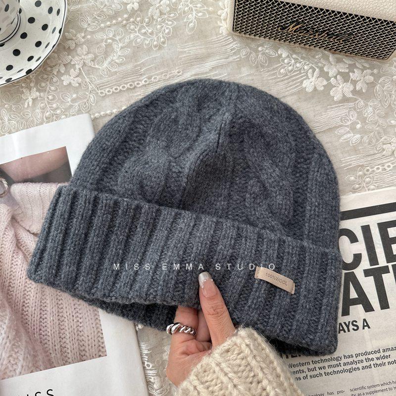 100% чистая шерсть вязаная шапка женская осенне-зимняя универсальная большая окружность головы защита от холода защита ушей теплая шерстяная шапка