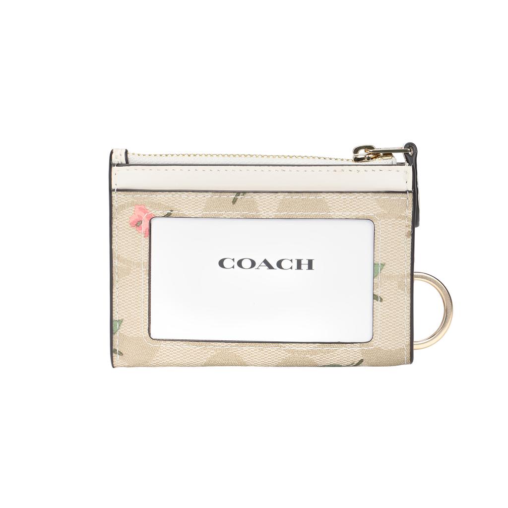 Coach Тонкий ID-кейс 11 Цветочный принт Логотип Холщовый кошелек Женский кошелек Золотой Светло-хаки Мультиколор CR972-IMOTV