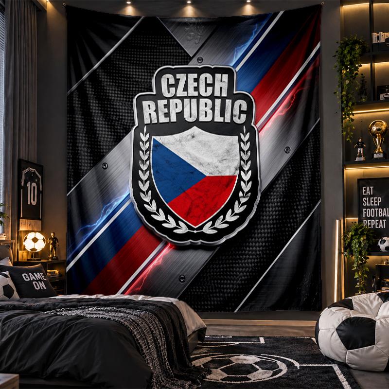 Wall Hanging Tapestry Czech Republic Football Print Cloth for Living Room Bedroom Home Decor