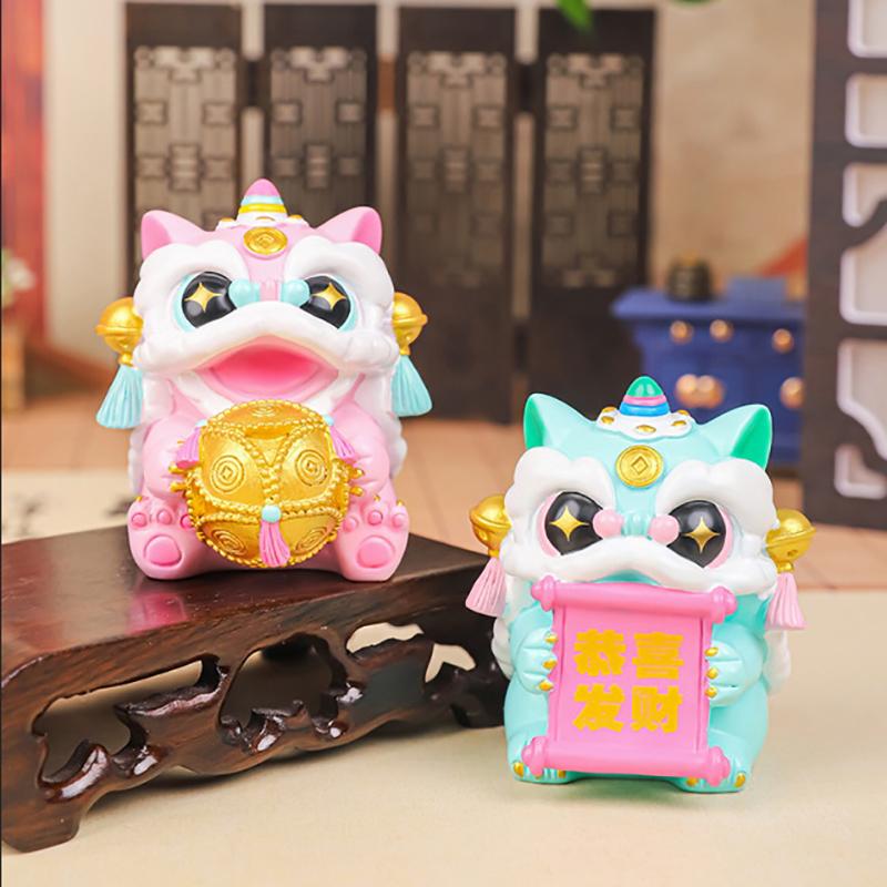 Милая мини-фигурка львов, танцующих удачу, статуэтка львов, танцующих год, китайский стиль, маленькое украшение на удачу
