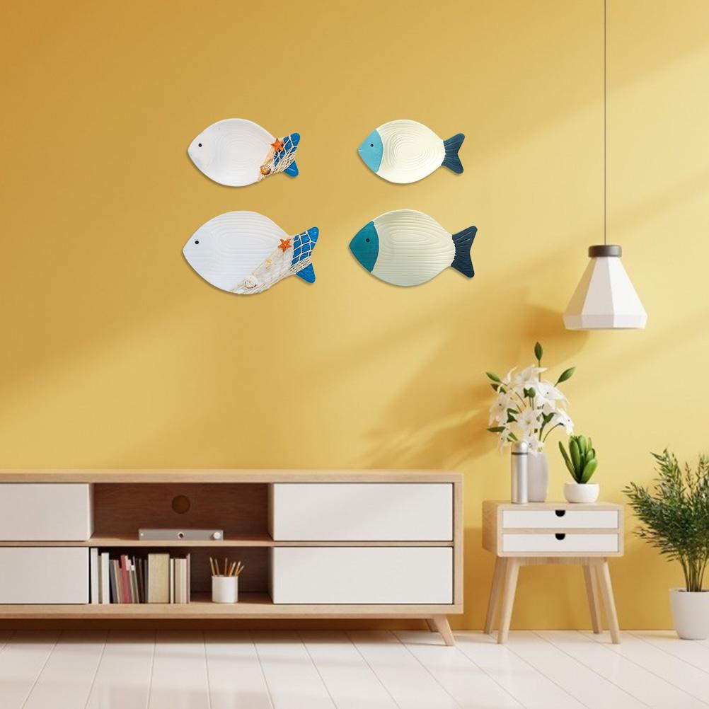 Wood Fish Hanging Ornament Wooden Fish Wall Art Decor for Beach Theme Fish Sculpture