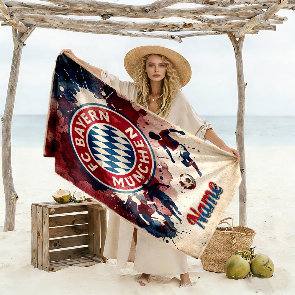 Bayern Munich Soccer Art Personalized Text Beach Towel Super Soft Microfiber Quickdry Fabric