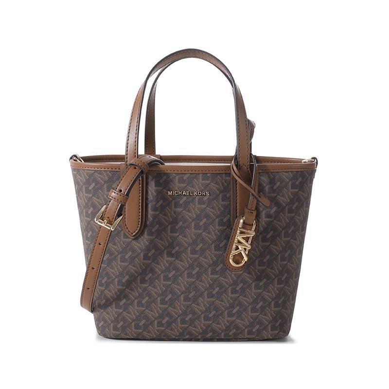 Michael Kors Eliza Series Chain Monogram Faux Leather Tote Bag Women tote bags Dark-Brown 30R4GZAT0B-BRN-LUGGAGE