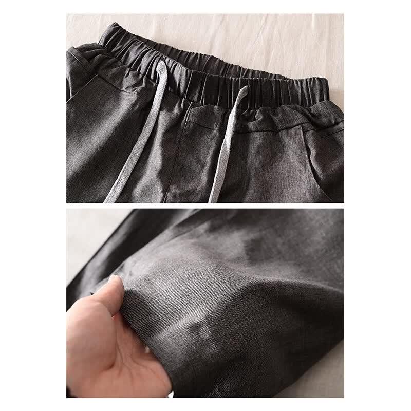 ROMON Men's Chinese Style Loose Linen Summer Casual Pants