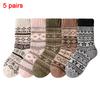 5 Pairs Women's Winter Warm Socks Retro Ethnic Style Plus Velvet Padded Knitted Socks Indoor Floor Socks