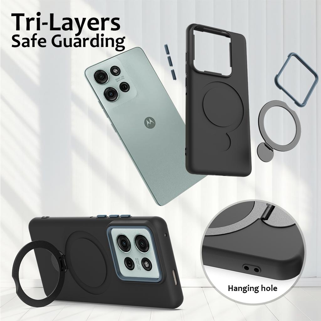 For Motorola Moto G75 5G Magnetic Case Rotating Ring Kickstand TPU + PC Back Cover