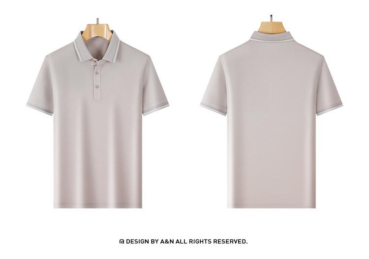 30% Mulberry Silk Business Short Sleeve Polo Neck Knitted Shirt for Men, Autumn Solid Color Versatile T-shirt