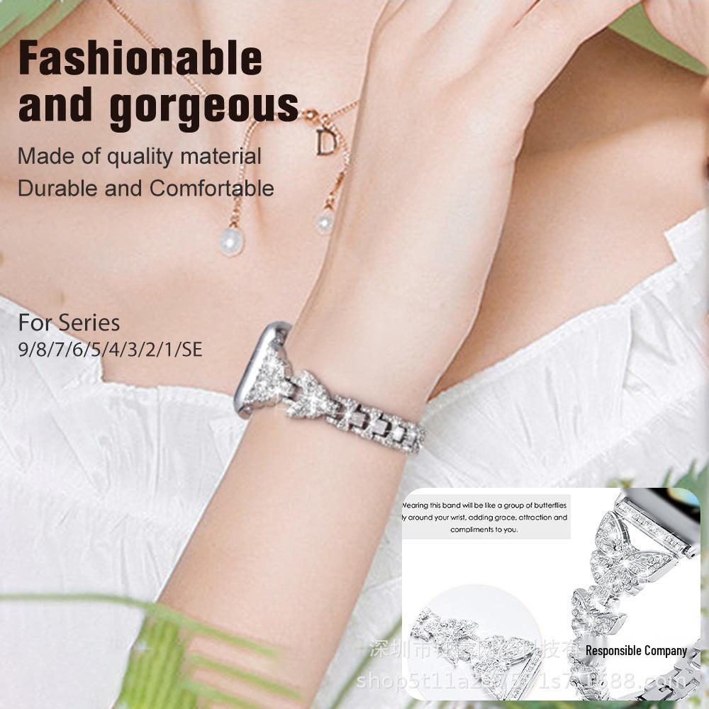 Элегантный металлический ремешок с бриллиантами в виде бабочки для Apple Watch и устройств Samsung Huawei