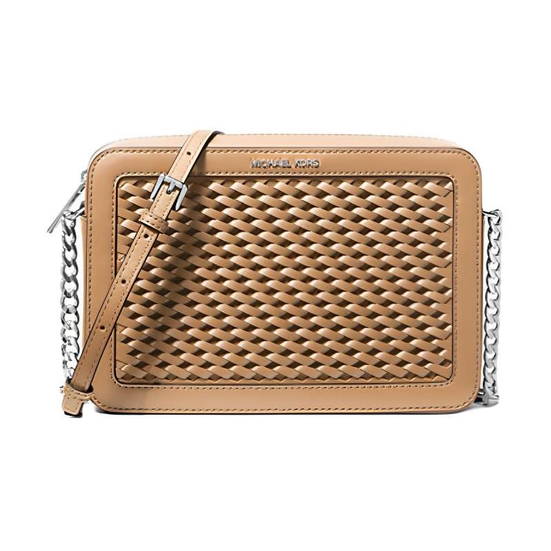Michael Kors Стильная сумка через плечо Jet Set с серебристой фурнитурой, на молнии, из ПУ, большая, женская, орехово-коричневая