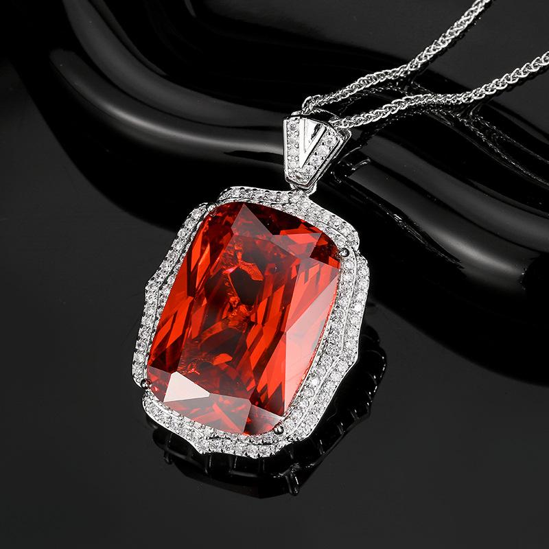Jewelry Copper Bottom Gold-Plated Simulation Orange Red Zirconium Temperament Simple Pendant Necklace Main 20 * 28