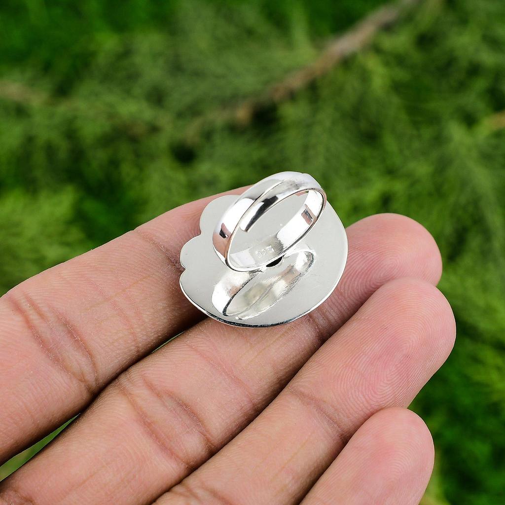 Natural Labradorite Gemstone Promise Flower Adjustable Ring 925 Silver For Girls