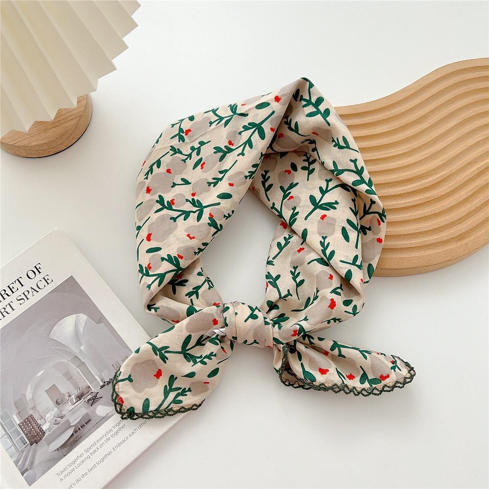 Flower Cotton Linen Print Scarves Floral Square Handkerchief Elegant Small Square Scarf  Women