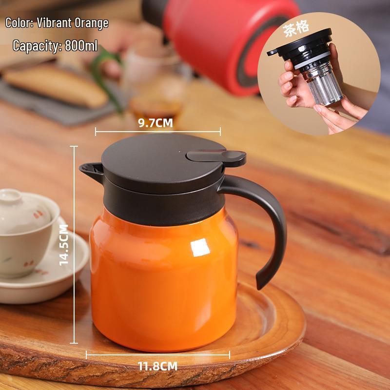 Office Health Stainless Steel Insulated Teapot and Water Bottle - 72-Hour Heat Retention, Tea Separation Feature.