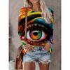 Abstract Tie-Dye 3D Digital Print Loose Fit Womens Crew Neck Long Sleeve T-Shirt Casual Comfort Top