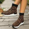 Модные женские ботильоны с леопардовым принтом, ботильоны на плоской подошве, вязаные кроссовки, женская обувь 2025 года, трендовая зимняя повседневная мода, новая удобная спортивная обувь Mujer