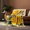 Bright yellow flowers with detailed sparrows amidst green leaves. for all seasons blanket lunch break throw gift