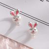 Розовая пряжка в виде ушка кролика Супер милая девушка мультяшная улыбка маленький белый кролик серьги серьги персонализированные серьги-гвоздики любовь анти-потеряшка