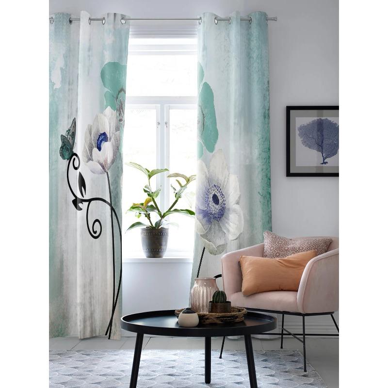 Watercolor Flower Butterfly Window Curtains for Living Room Bedroom Curtain Modern Kitchen Blinds Drapes Curtains