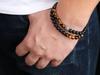 COAI Tiger Eye and Matte Onyx Bracelet with Silver Lightning Power Good Luck for Men and Women Design, Double-Wrapped Stones, Charm,