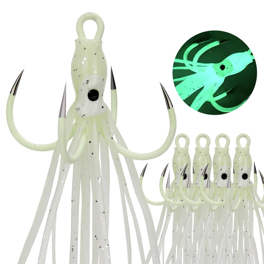 5pcs Squid Skirts Fishing Lures With Hooks Octopus Artificial Bait Fishing Jigs Luminous Fishing Hooks