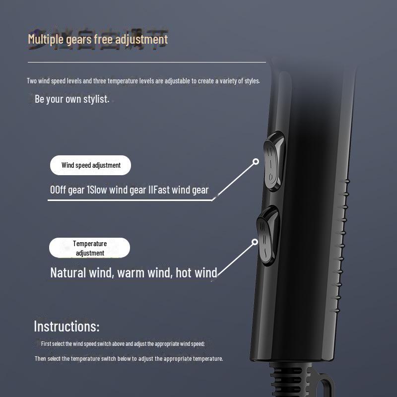 Фен Yongri Blue Light 2000 Вт: Высокая мощность, домашнее использование, постоянная температура, настройки горячего и холодного воздуха
