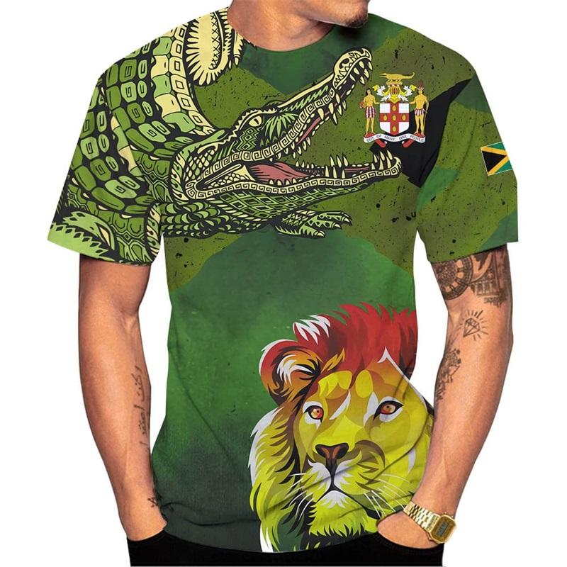 Футболка с изображением льва Ямайского флага для мужчин, футболки, модные футболки Harajuku с принтом 3D Jamaican Pride, женская одежда с коротким рукавом