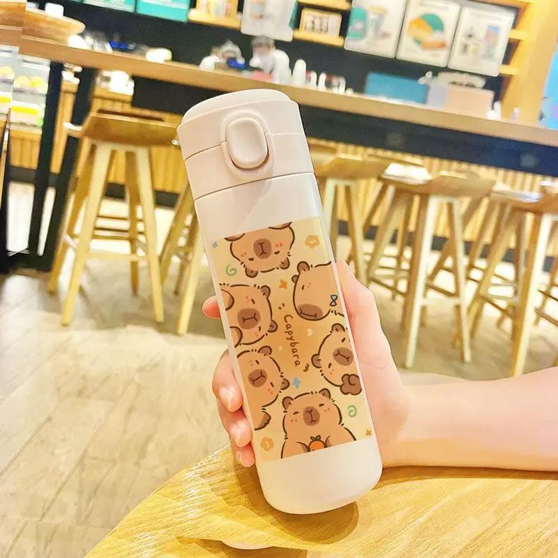 Милая изолированная бутылка для воды Capybara из нержавеющей стали 304 объемом 420 мл, герметичная детская спортивная кружка с рисунком для путешествий для студентов, подарок