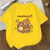 Kids Crewneck Short Sleeve Tee, Capybara Pufferfish Print Sports Casual Top for Kids