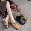 Yuzui Flat Bottom Simple and Versatile Literary Sandals Women's 2025 Summer New Soft Leather Retro Casual and Comfortable Women's Shoes Tide