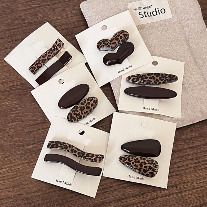 Coffee leopard print hairpin side clip side bangs clip temperament love duck bill clip female word hairpin hair accessories