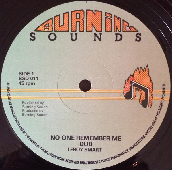 12-дюймовая пластинка LEROY SMART - No One Remember Me BSD011 Burning Sounds 1978 UK Регги, Ска и Даб Б/У