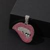 Pink Lip Diamond Tooth Pendant Necklace Men European American Exaggerated Domineering Hip Hop Alloy Personalized Street Trend Neck Jewelry Gift