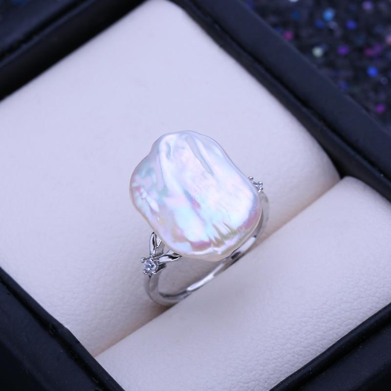 LSOOYH Кольца с натуральным пресноводным жемчугом и большой пуговицей в стиле барокко для женщин, модное офисное кольцо серебряного цвета, подарки на день рождения, оптовая продажа