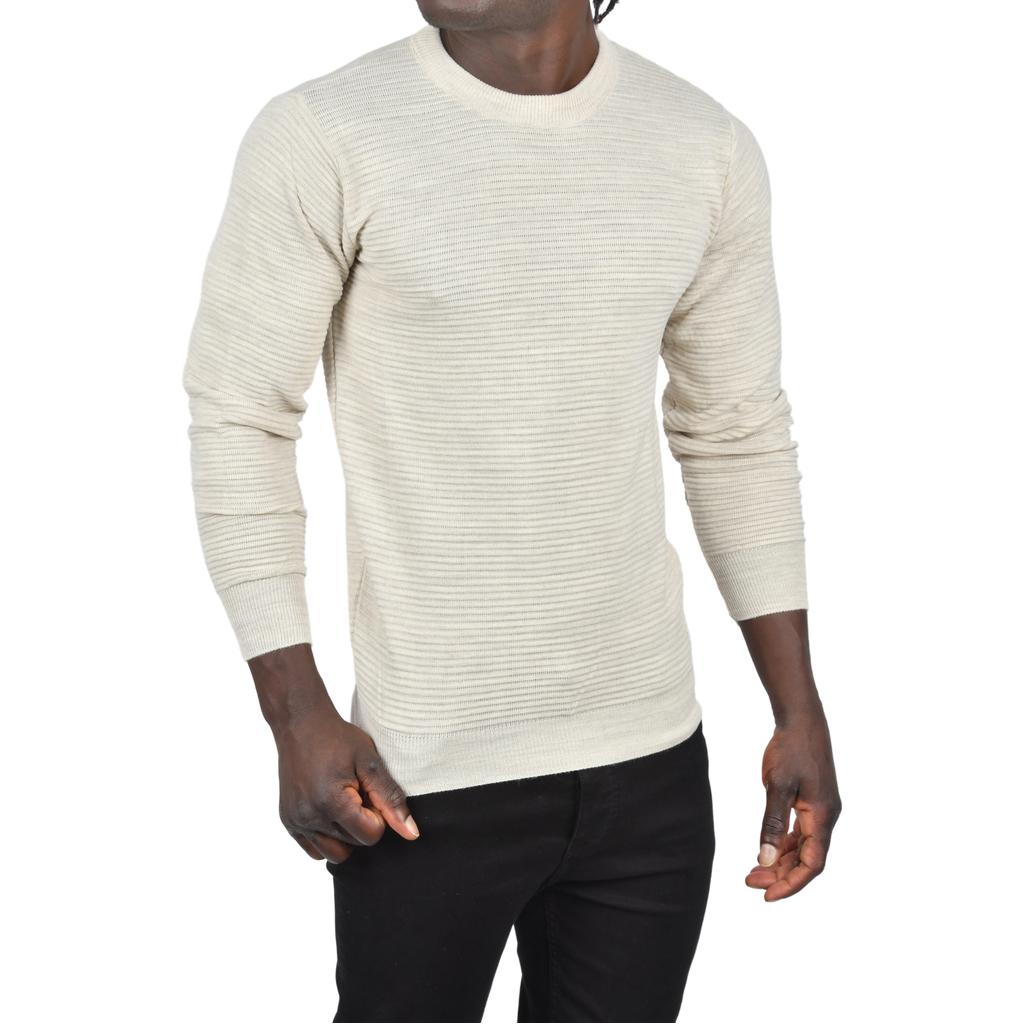 DeepSEA Striped Patterned Crew Neck Slim Cut Knit Sweater 2505492