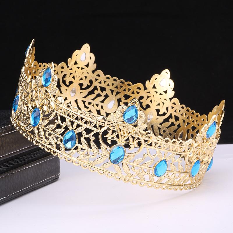 Men's Crown Simple Multi Color Round King Crown Baroque Bride Retro Alloy Hair Crown Headdress