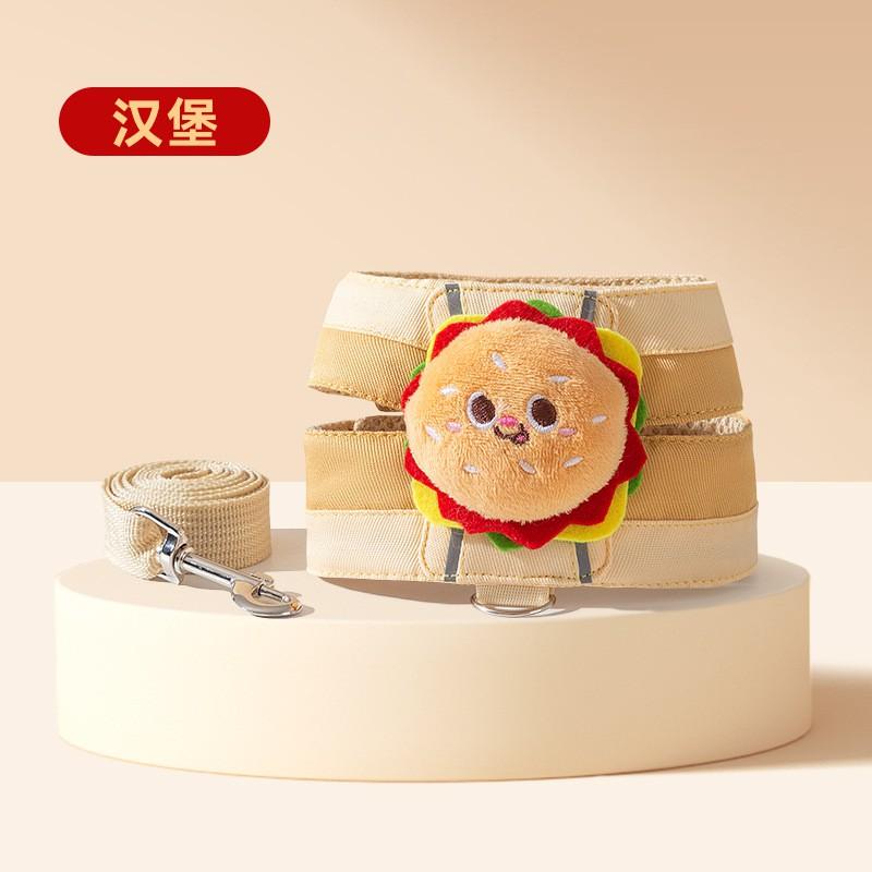 Cat Harness Leash Set With Adjustable Chest Back Strap Hamburg Fries Design Non-Extendable Small To Large Cats